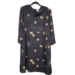 LIHLI Saks Fifth Black Silk Floral Dress
